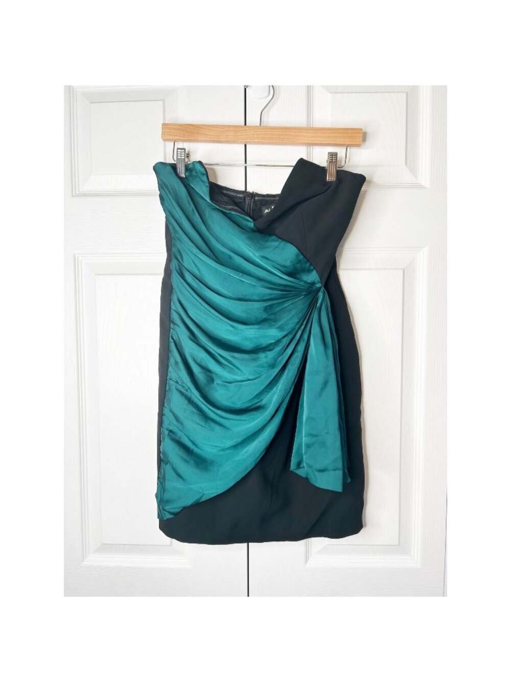 Jill Jill Stuart Teal Green Black Strapless V-Neck Mini Dress Women's Size 6